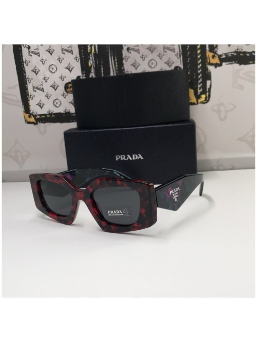 Prada Red Tortoise Shell Sunglasses New